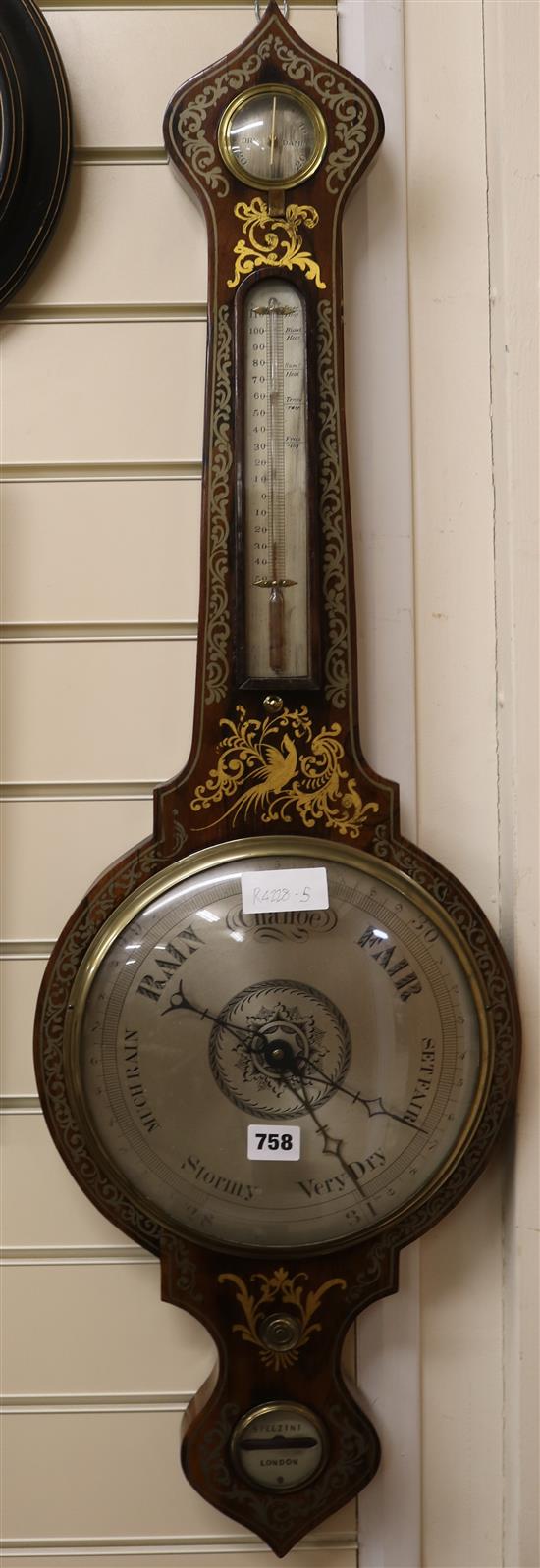 A Victorian rosewood and gilt wheel barometer, W.30cm